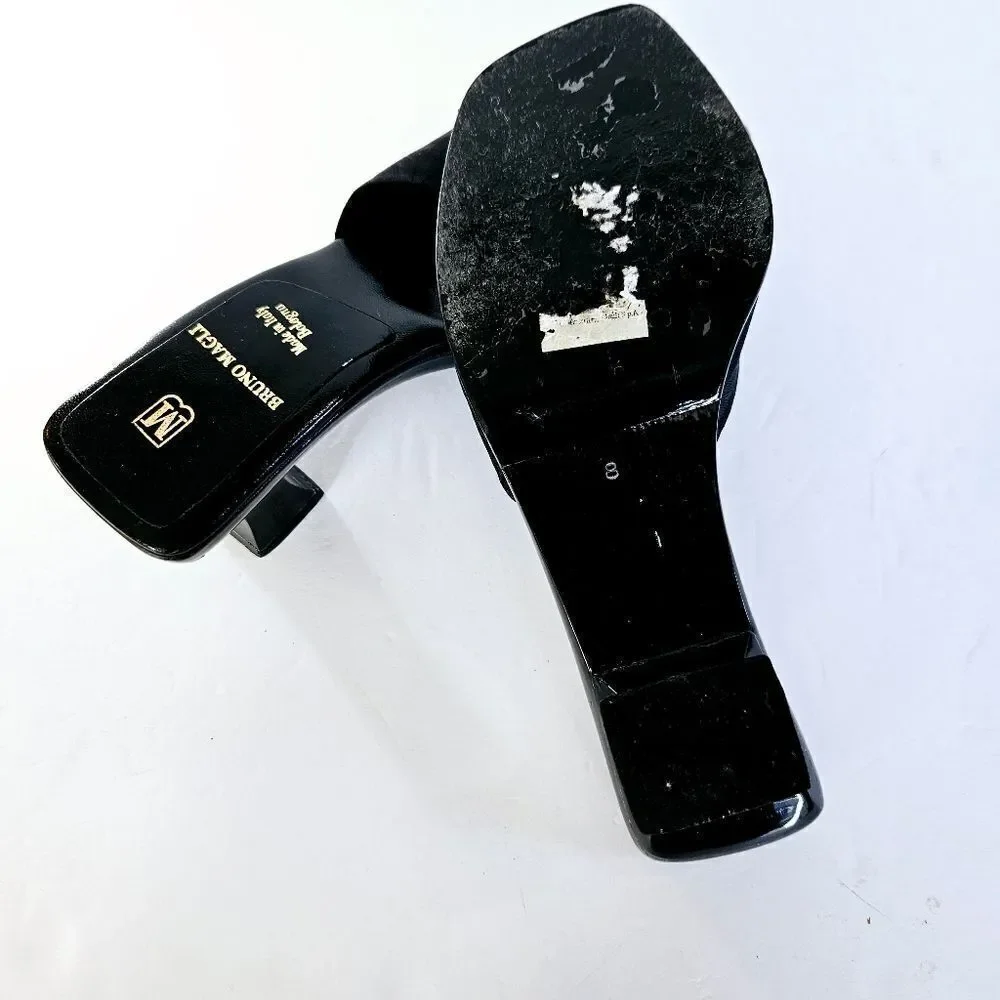 Vintage Bruno Magli Y2K Square Toe Black Monogram Logo Open Toe Sandal Mule 8